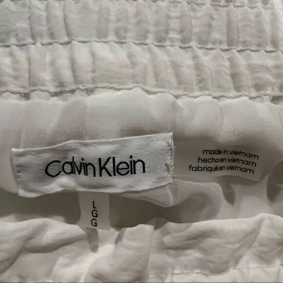 Calvin Klein NWT Smocked Waist Wide Leg Pants size L White - Picture 6 of 11